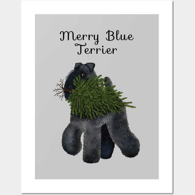 Merry Blue Terrier (Grey Background) Wall Art by illucalliart